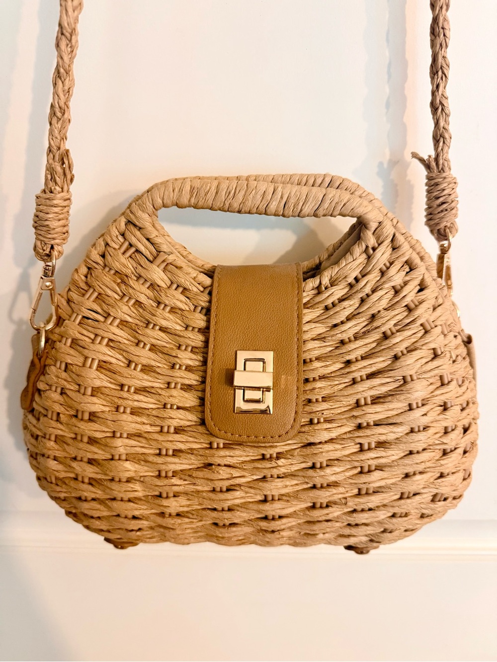Woven Straw Crossbody Bag Neutral Beach Vacation Summer Purse - New - Picture 8 of 12
